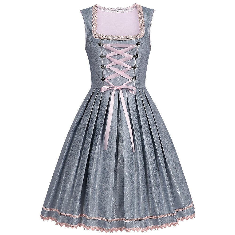 Dirndljurk in grijs – Oktoberfest | Met roze kanten schort voor een elegante traditionele stijl