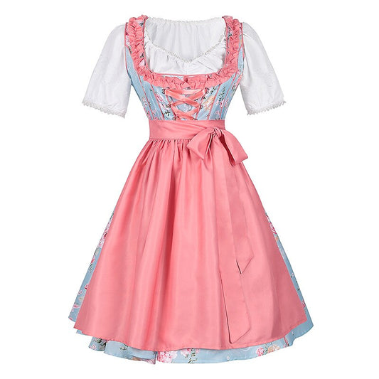 Dirndljurk met roze bloemenpatroon – Oktoberfest | Met schort en blouse voor een romantische, traditionele look