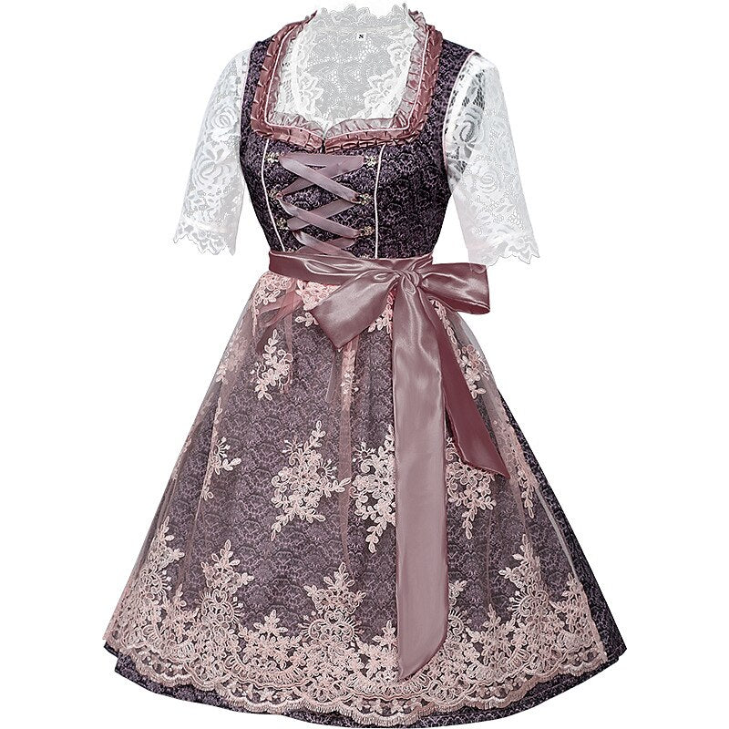 Dirndljurk met rozenpatroon – Oktoberfest | Romantische klederdracht met blouse en schort