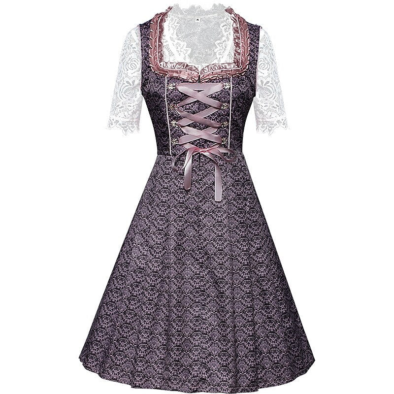 Dirndljurk met rozenpatroon – Oktoberfest | Romantische klederdracht met blouse en schort