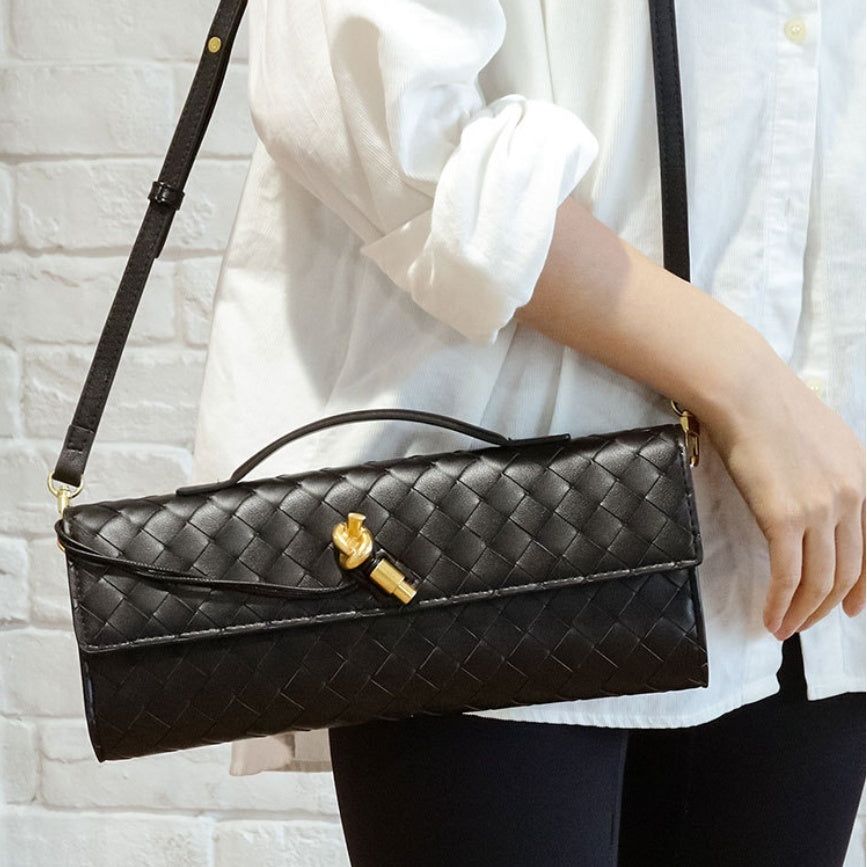 Leren clutch voor dames – Hoogwaardig rundleer – Moderne gevlochten look – Veelzijdige draagmogelijkheden