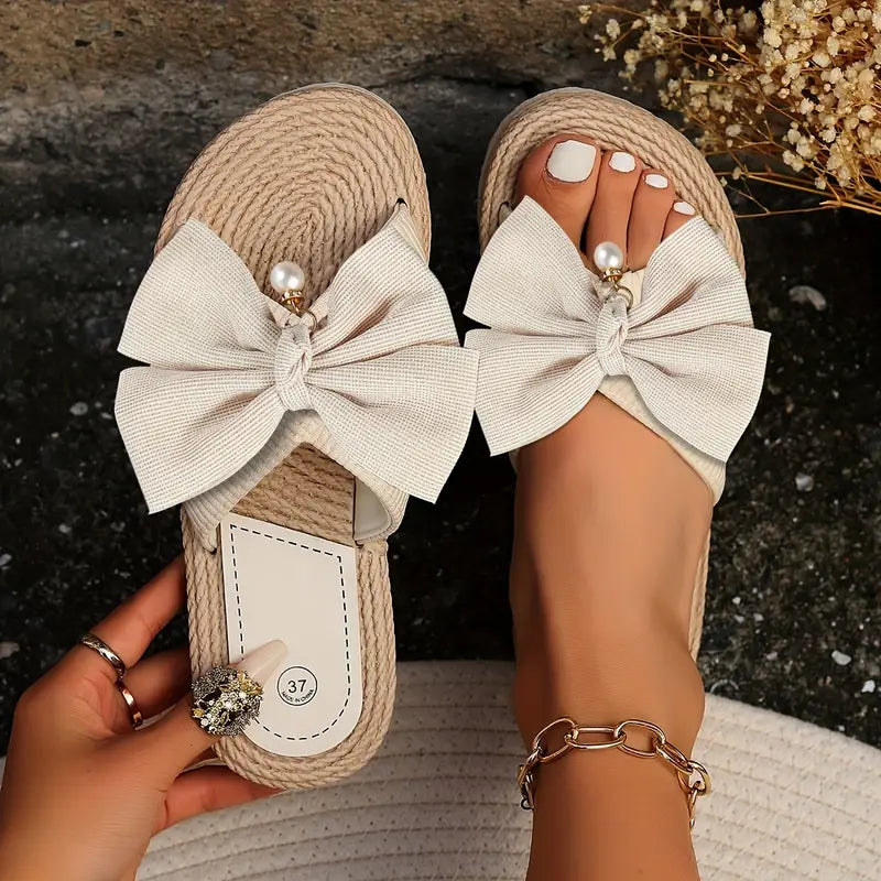 Zomersandalen voor dames – Parelversiering – Lichtgewicht pasvorm – Gevlochten zool