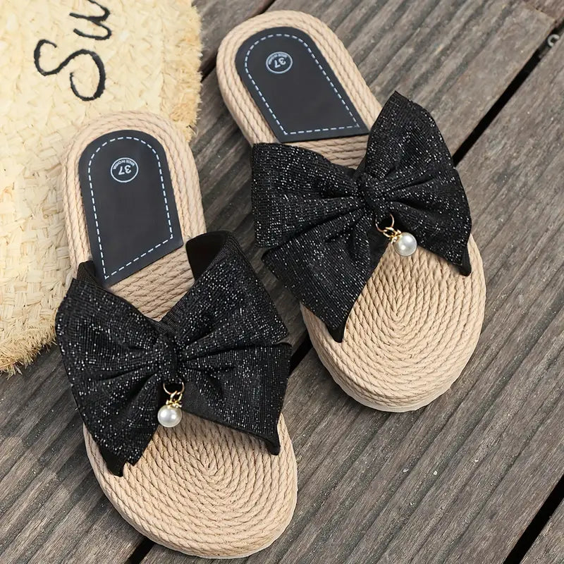 Zomersandalen voor dames – Parelversiering – Lichtgewicht pasvorm – Gevlochten zool