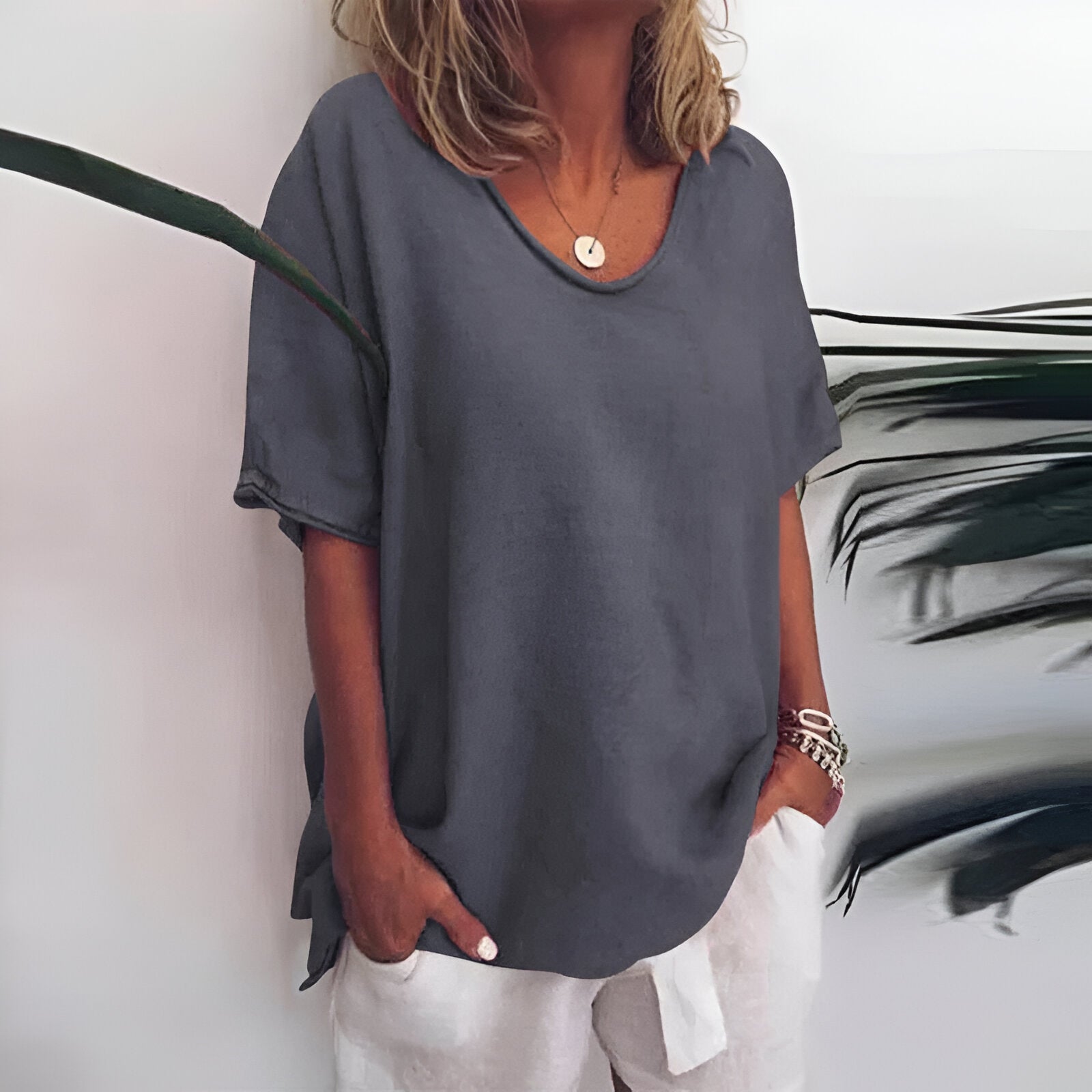 Dames T-shirt – 100% linnen – Relaxte pasvorm – Ademende stof