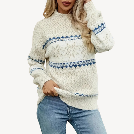 Dames trui – Fair Isle-breisel – Hoge kraag – Zachte katoenmix