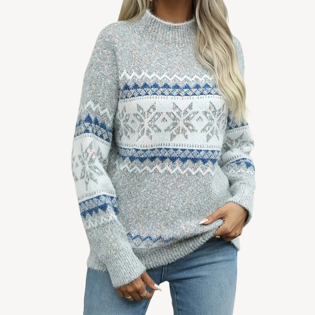 Dames trui – Fair Isle-breisel – Hoge kraag – Zachte katoenmix