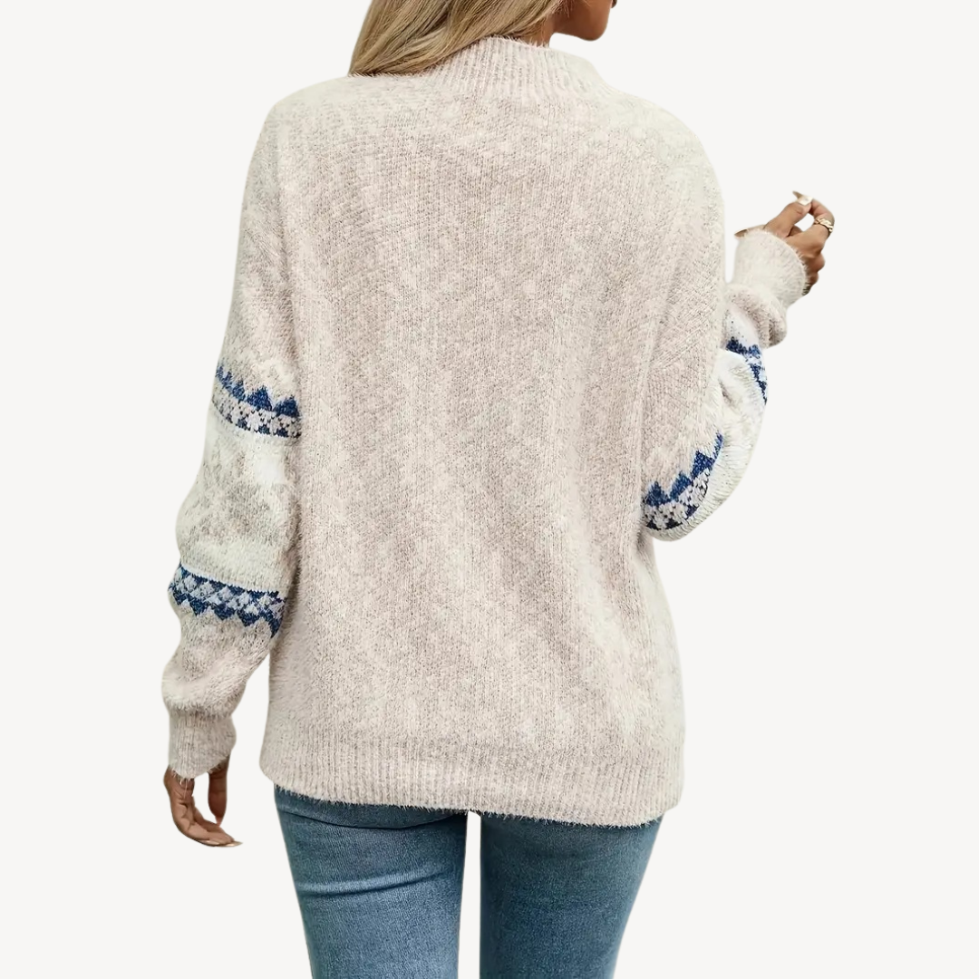 Dames trui – Fair Isle-breisel – Hoge kraag – Zachte katoenmix