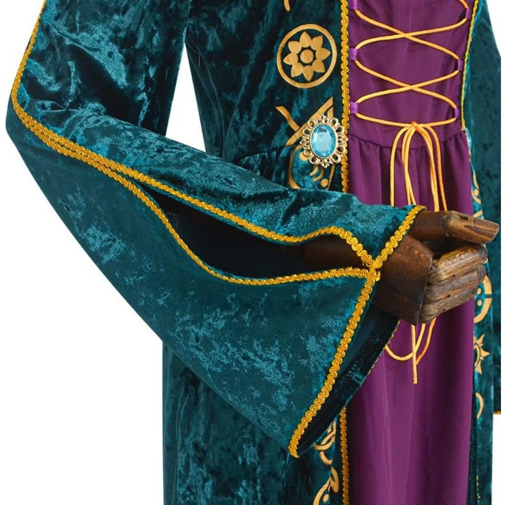 Fluwelen Halloween Hocus Pocus-kostuumjurk met lange mouwen | Maxi