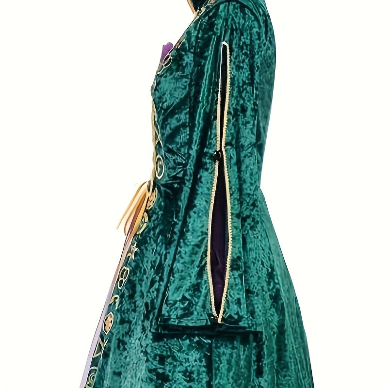 Fluwelen Halloween Hocus Pocus-kostuumjurk met lange mouwen | Maxi