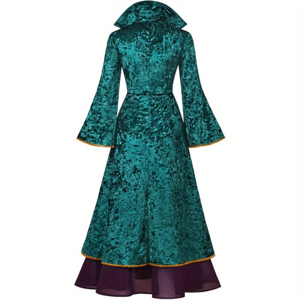 Fluwelen Halloween Hocus Pocus-kostuumjurk met lange mouwen | Maxi