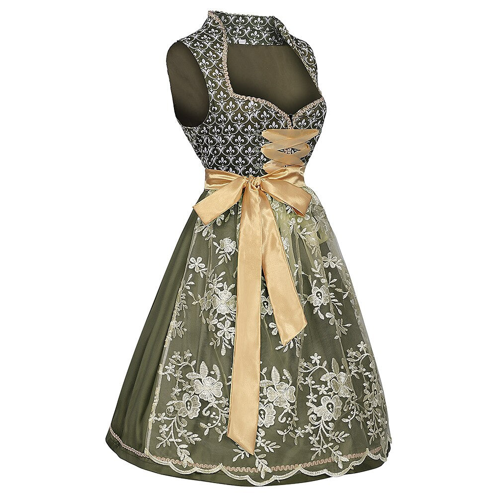 Geborduurde dirndljurk in het groen – Oktoberfest | Elegante traditionele jurk met schort