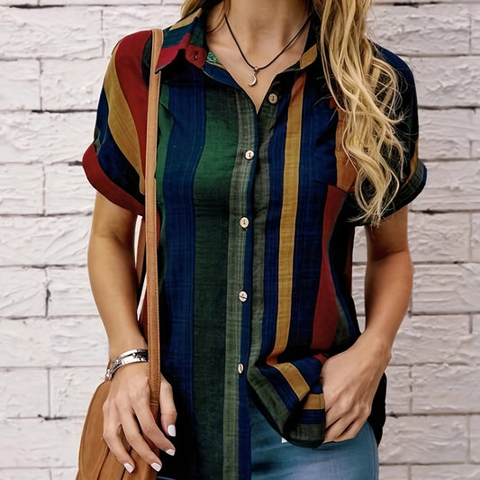 Dames zomerblouse – klassieke pasvorm – lichtgewicht stof – retro strepen