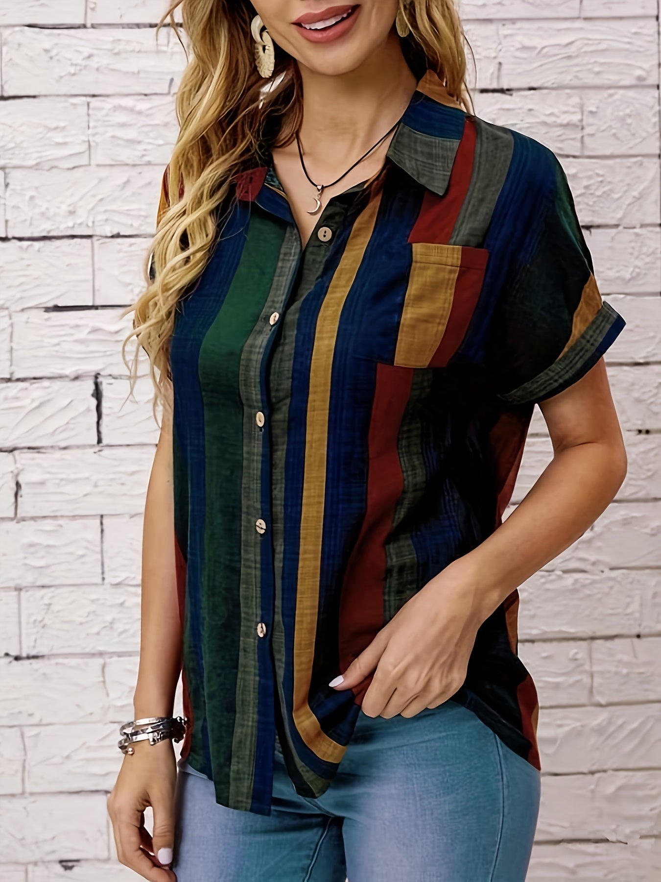Dames zomerblouse – klassieke pasvorm – lichtgewicht stof – retro strepen