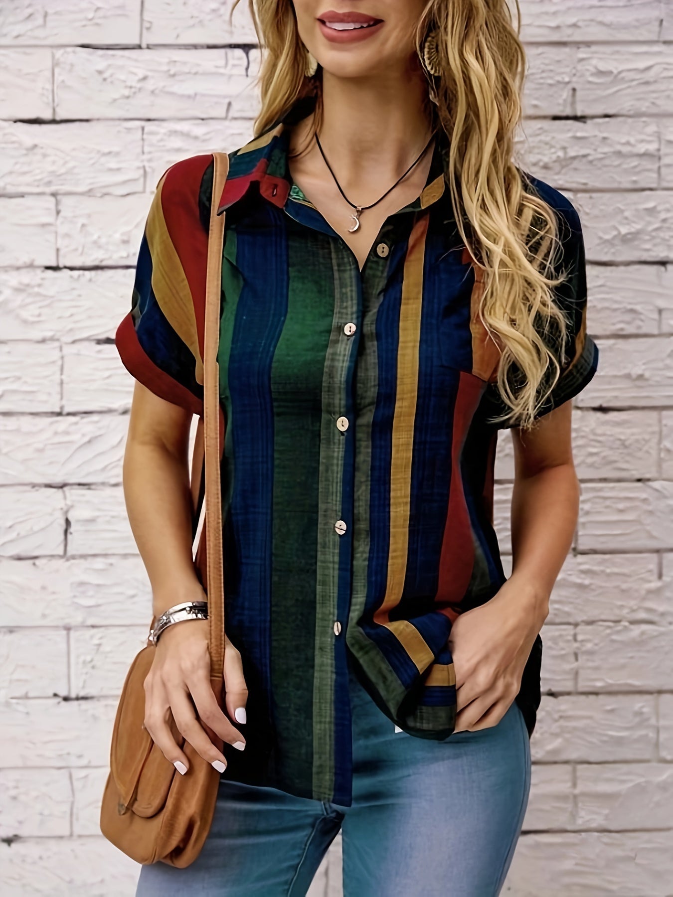 Dames zomerblouse – klassieke pasvorm – lichtgewicht stof – retro strepen