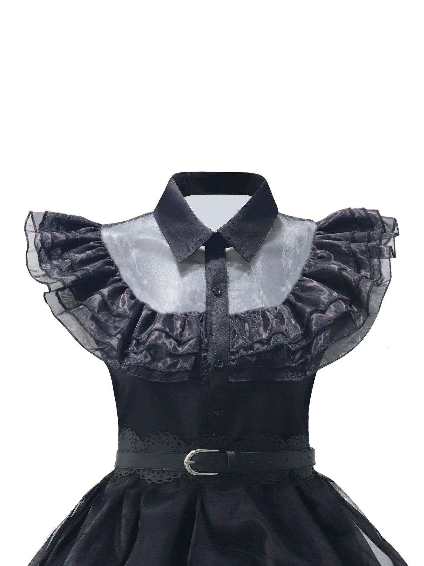 Gothic Ruffle Halloween-filmkostuumjurk voor dames | Gelaagde midi-set