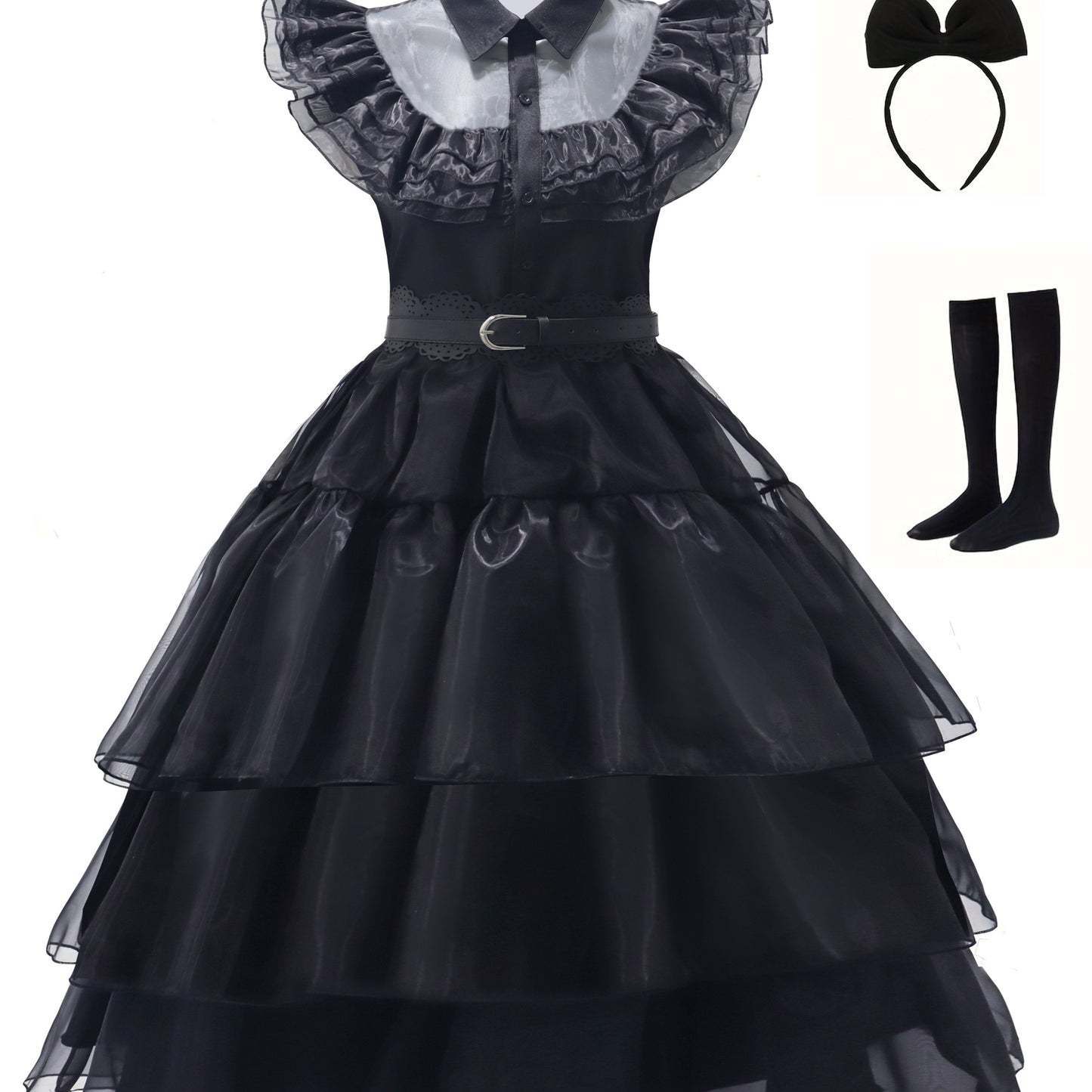 Gothic Ruffle Halloween-filmkostuumjurk voor dames | Gelaagde midi-set