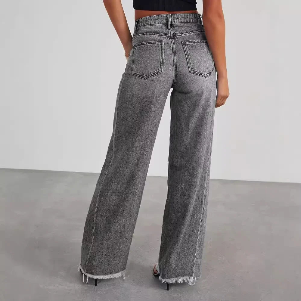 Damesdenim – Wijde pasvorm – Grijs gewassen look – Duurzaam materiaal