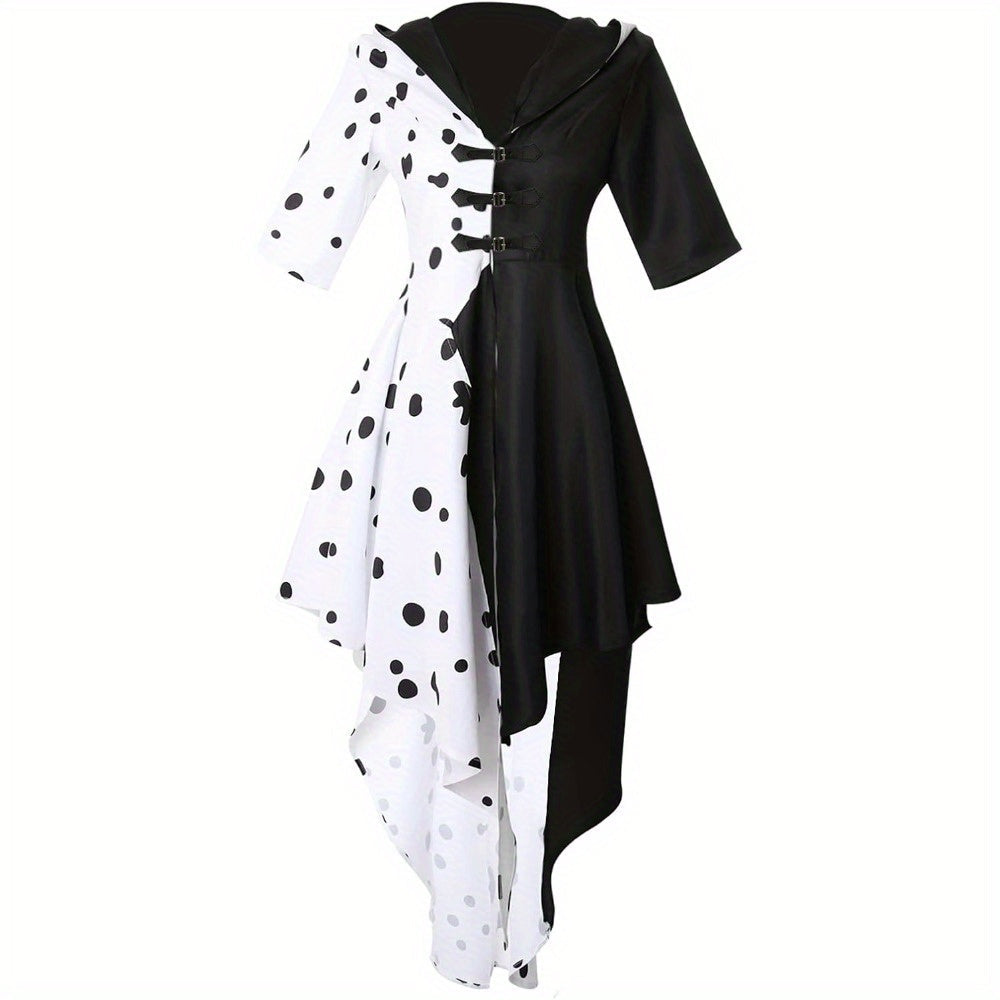 Halloween-filmkostuumjurk met capuchon voor dames | Asymmetrische Dalmatiër