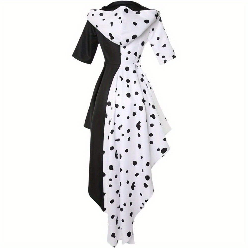 Halloween-filmkostuumjurk met capuchon voor dames | Asymmetrische Dalmatiër