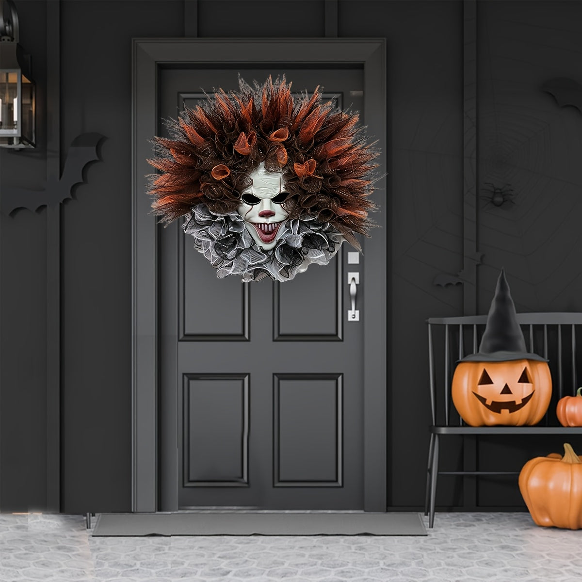 Halloween enge clown gaaskrans | Griezelige voordeurdecoratie