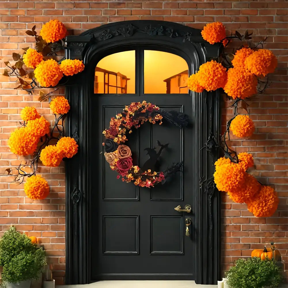 Halloween rustieke heksenbloemenkrans | Halve maan deurdecoratie