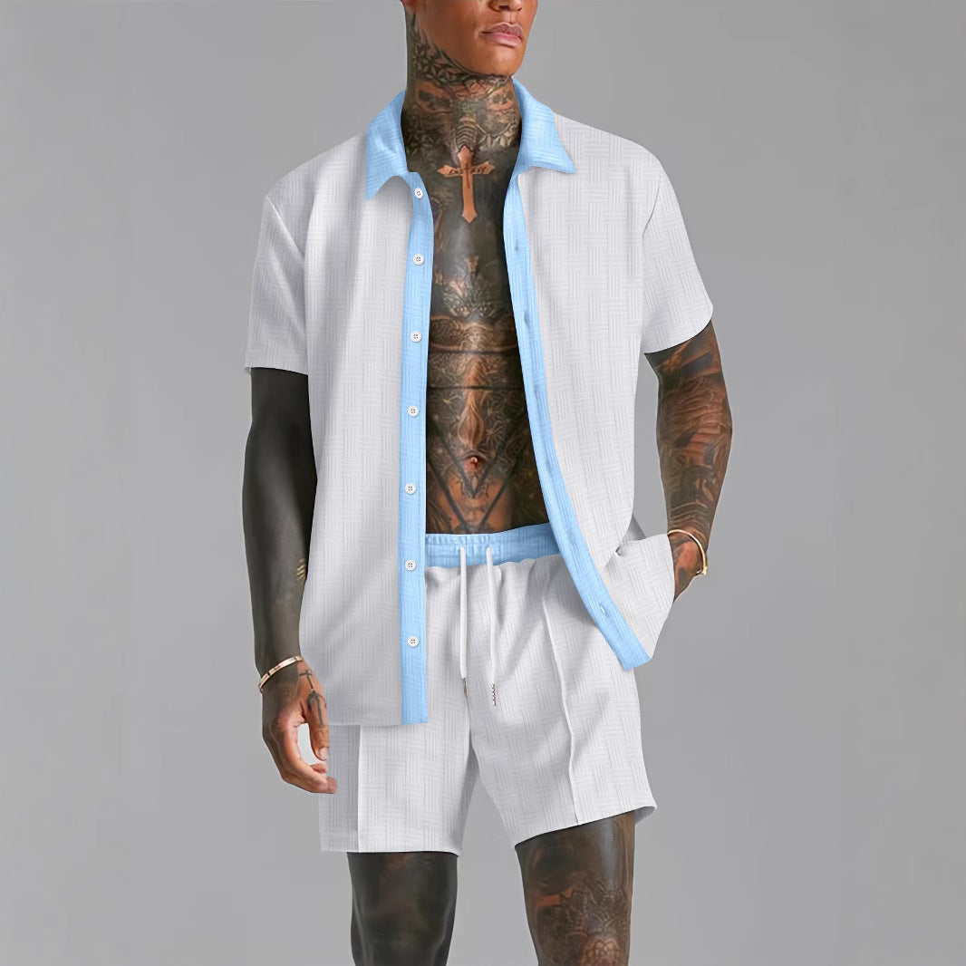 Tweedelige set voor heren – Lichtgewicht materiaal – Elastische taille – Shirt met korte mouwen