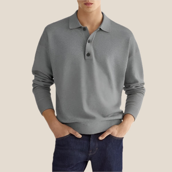 Heren poloshirt – zachte katoenmix – lange mouwen – tijdloze stijl