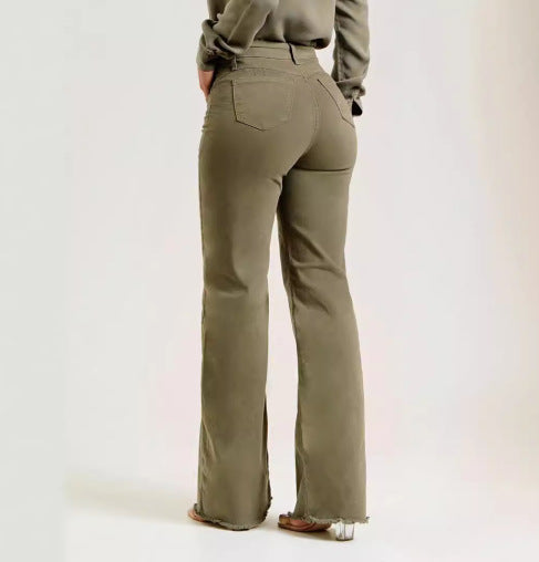 Damesjeans – Hoge taille – Uitlopende pijpen – Comfortabele pasvorm