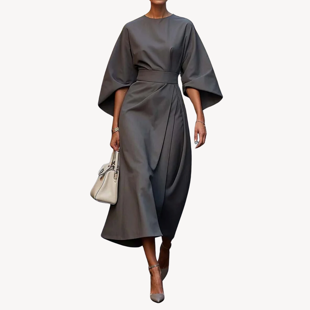 Dames midi-jurk – 100% katoen – Tailleband – Elegante A-lijn pasvorm