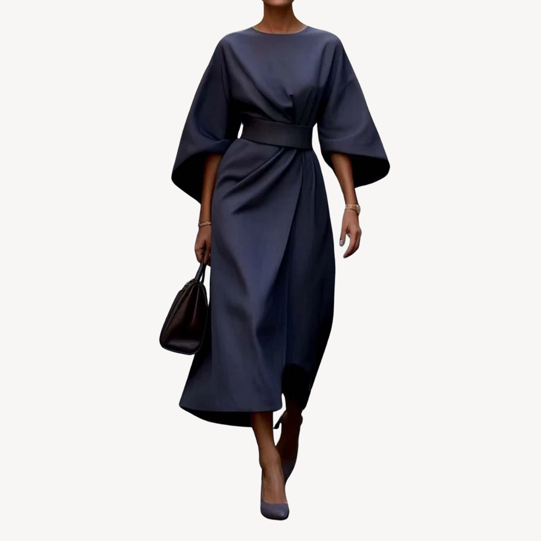 Dames midi-jurk – 100% katoen – Tailleband – Elegante A-lijn pasvorm