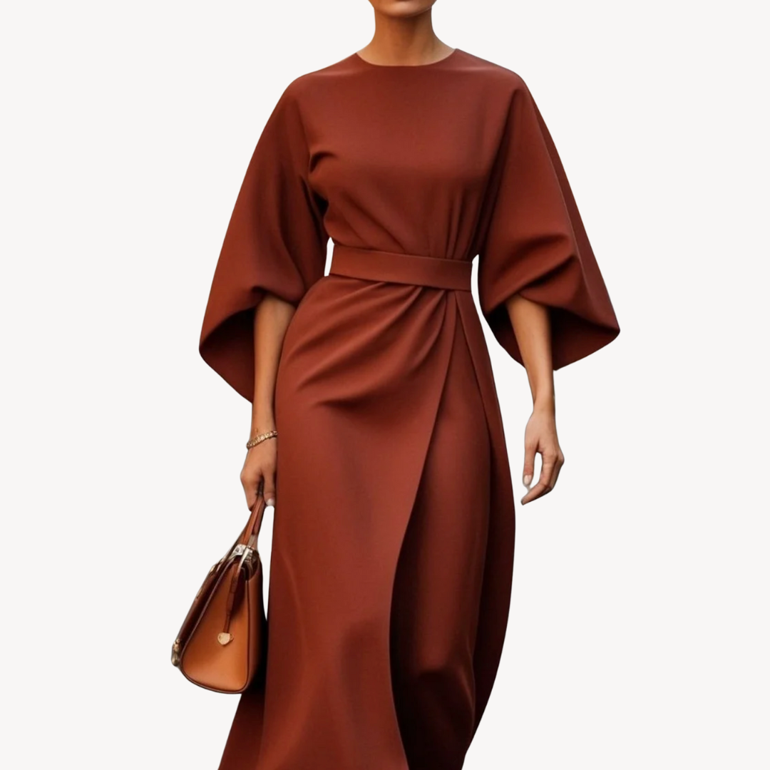 Dames midi-jurk – 100% katoen – Tailleband – Elegante A-lijn pasvorm