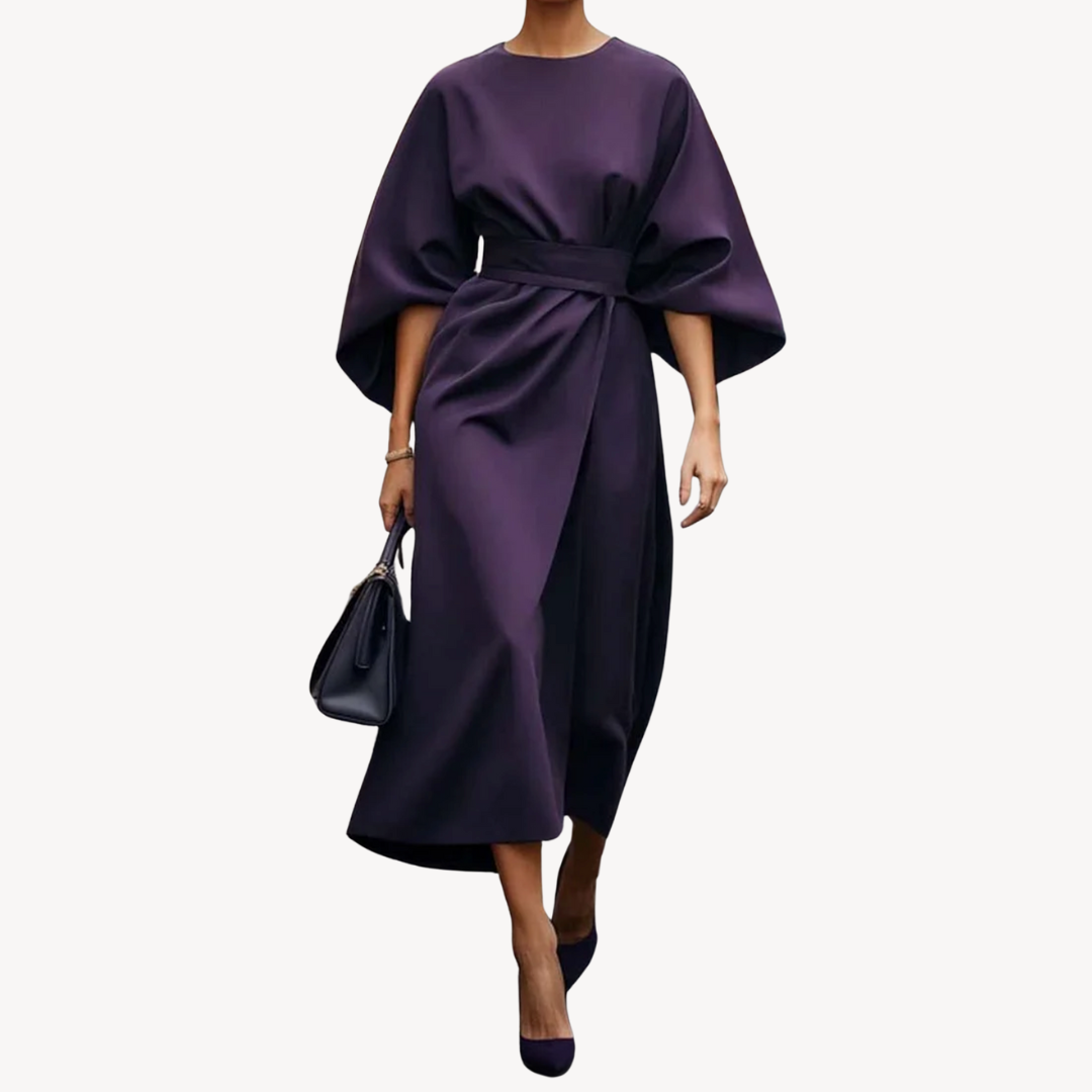 Dames midi-jurk – 100% katoen – Tailleband – Elegante A-lijn pasvorm