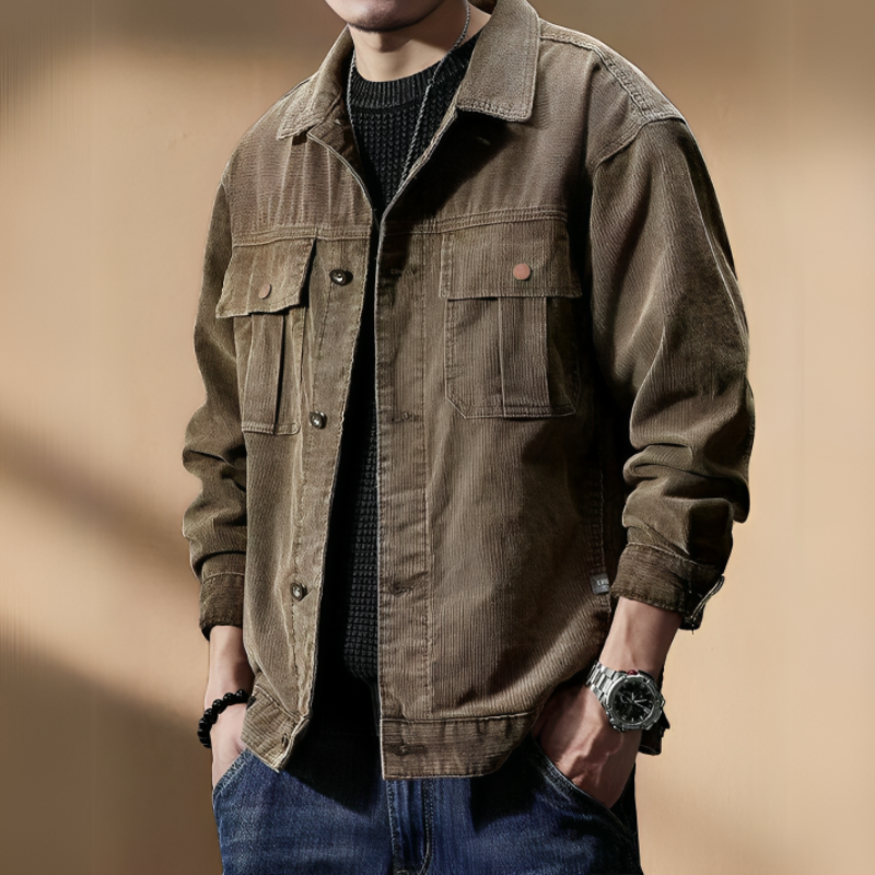 Khaki corduroy jack voor heren