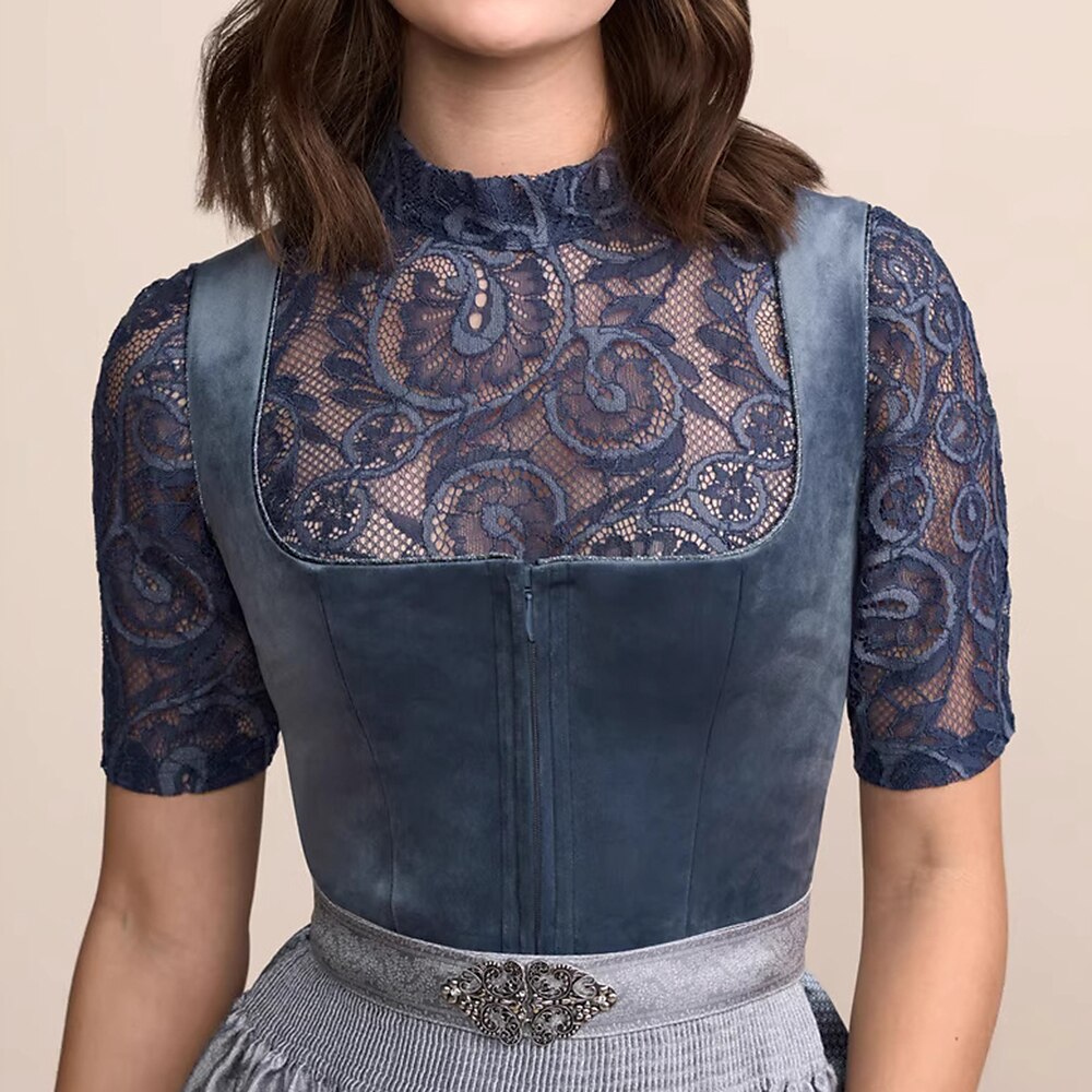 Klassieke dirndljurk in donkerblauw – Oktoberfest | Klederdrachtjurk met schort