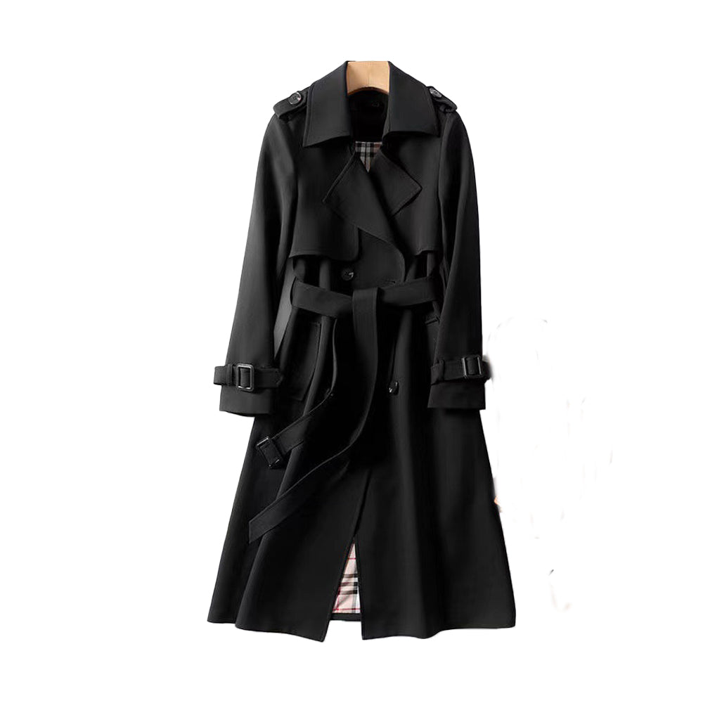 Dames lange trenchcoat – Dubbelgeknoopt – Afneembare riem – Diepe Zakken