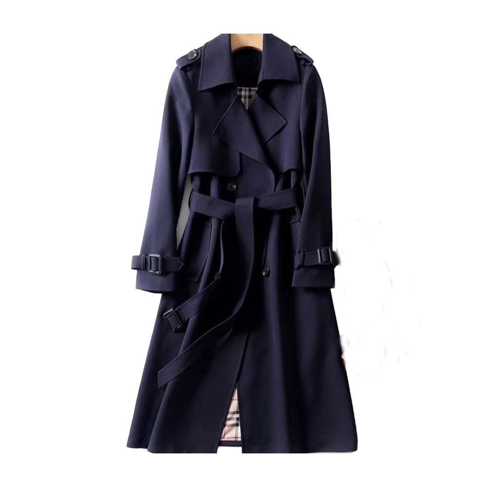 Dames lange trenchcoat – Dubbelgeknoopt – Afneembare riem – Diepe Zakken
