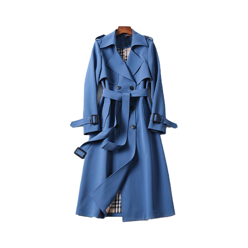 Dames lange trenchcoat – Dubbelgeknoopt – Afneembare riem – Diepe Zakken