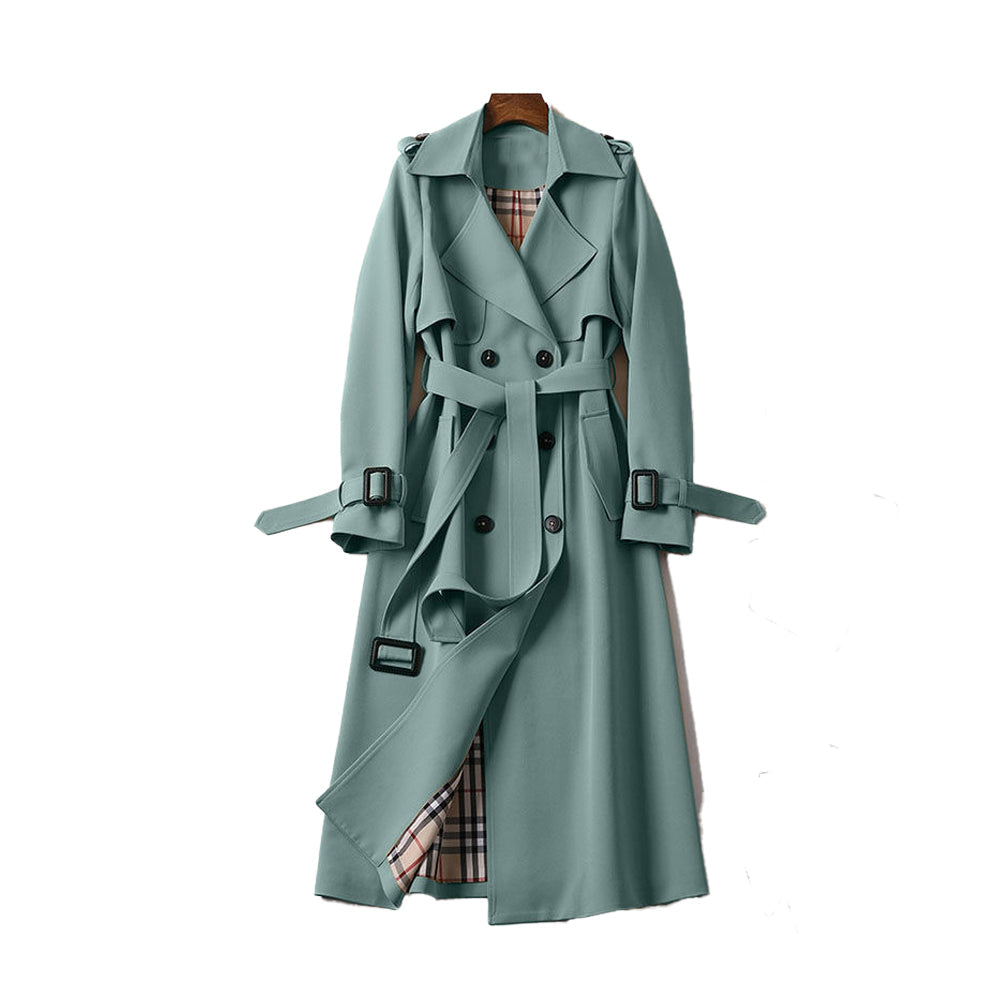 Dames lange trenchcoat – Dubbelgeknoopt – Afneembare riem – Diepe Zakken