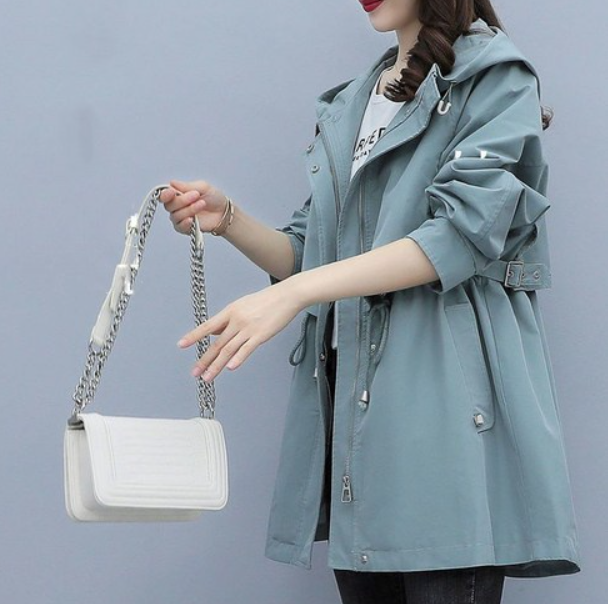 Dames trenchcoat - lang model - waterdicht - met capuchon