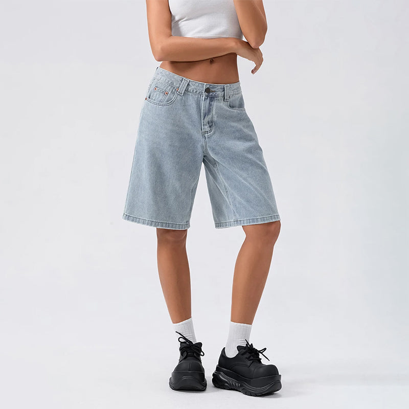 Dames shorts – Losse pasvorm – Lichtblauwe wassing – Comfortabel ontwerp