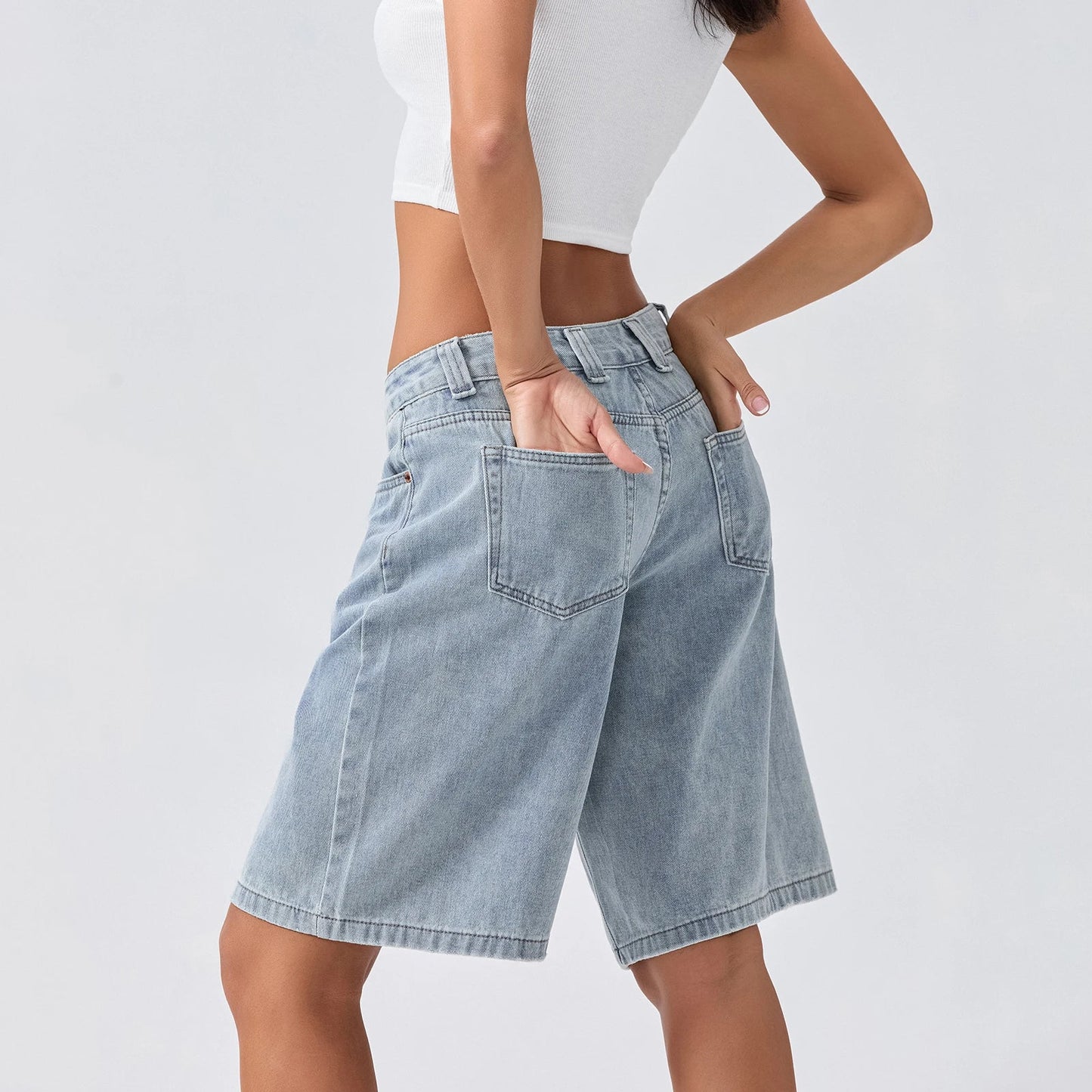 Dames shorts – Losse pasvorm – Lichtblauwe wassing – Comfortabel ontwerp
