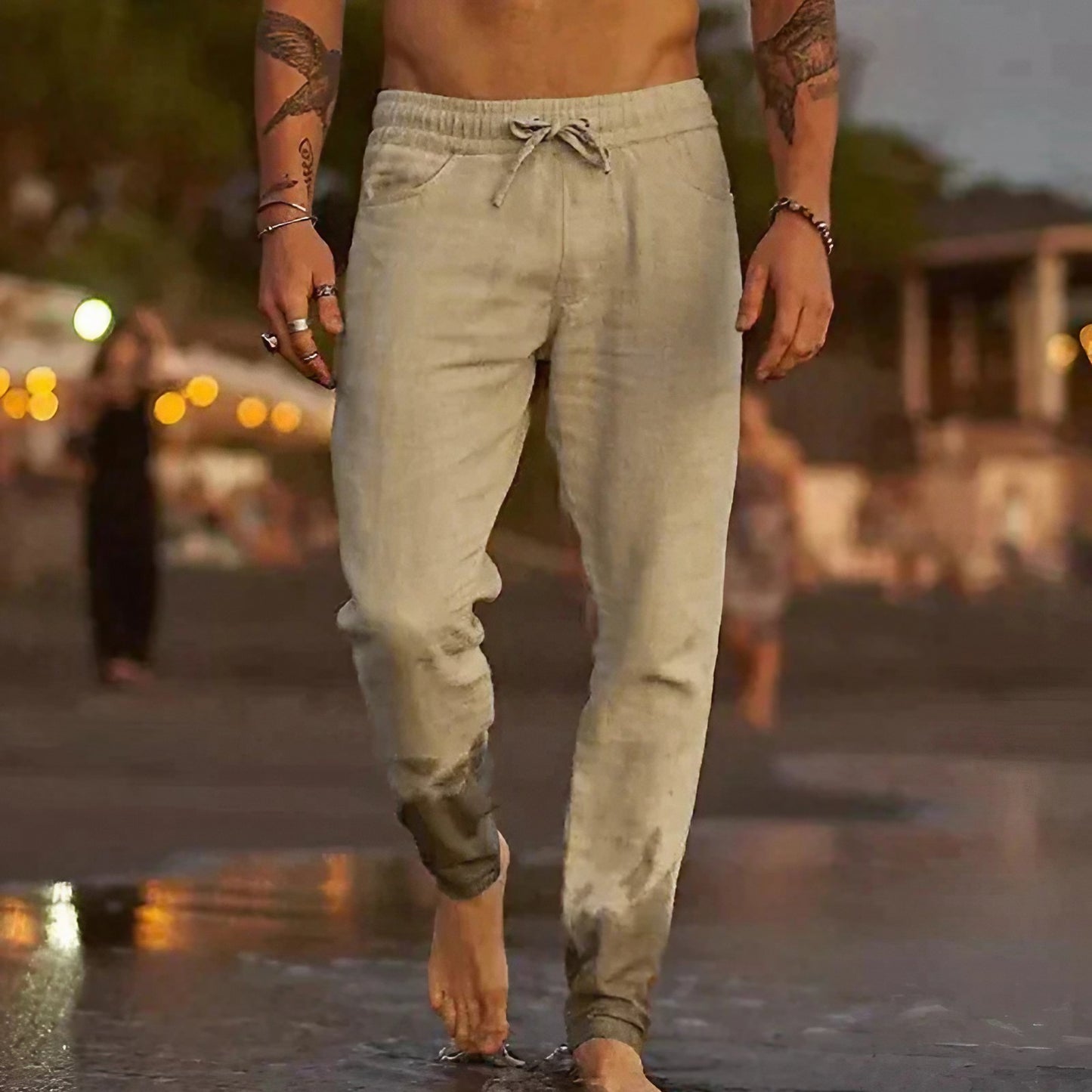 Heren linnen broek – Ademende stof – Relaxte pasvorm – Elastische tailleband