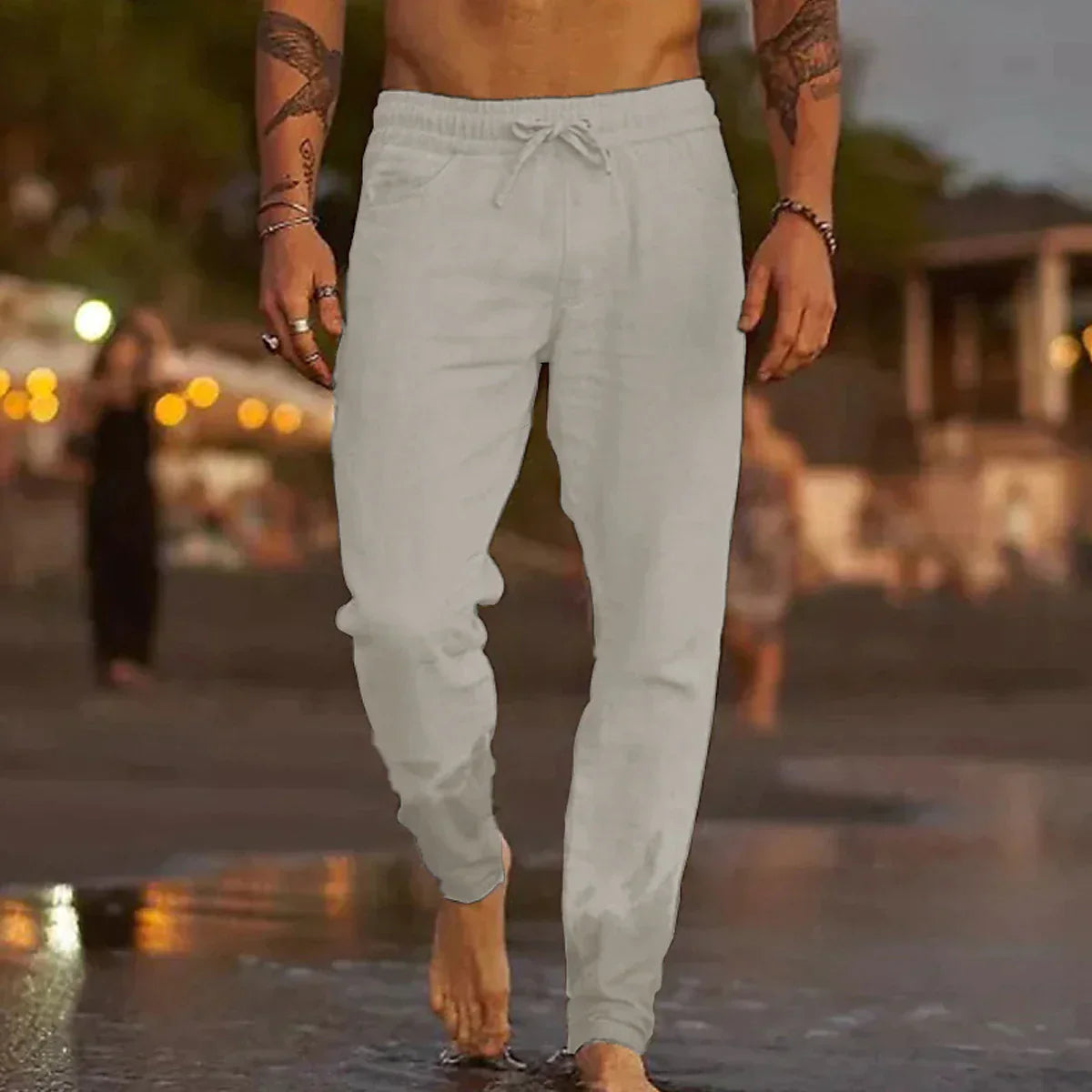 Heren linnen broek – Ademende stof – Relaxte pasvorm – Elastische tailleband