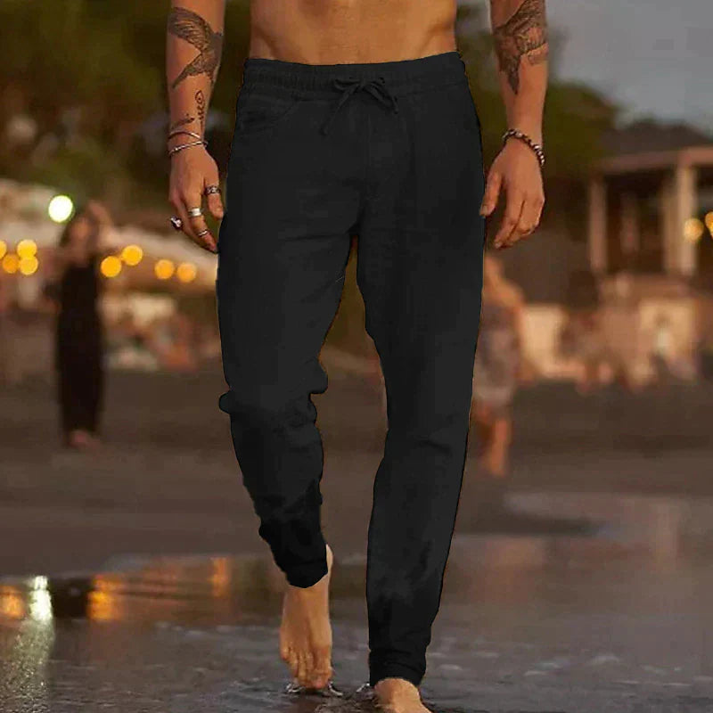 Heren linnen broek – Ademende stof – Relaxte pasvorm – Elastische tailleband