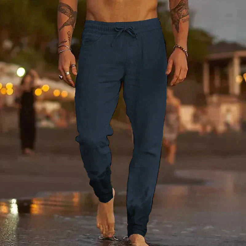 Heren linnen broek – Ademende stof – Relaxte pasvorm – Elastische tailleband