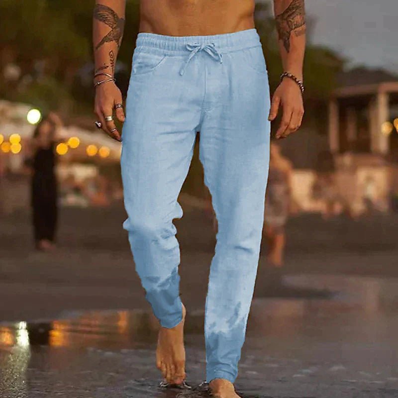 Heren linnen broek – Ademende stof – Relaxte pasvorm – Elastische tailleband