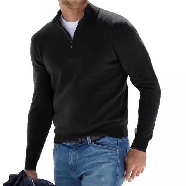 Heren trui met V-hals – Merino Feel – Ritssluiting bij de kraag – Ademende warmte