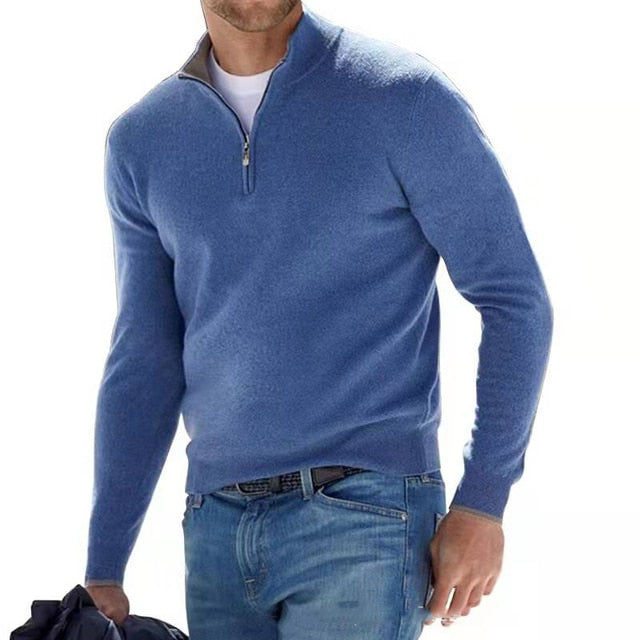 Heren trui met V-hals – Merino Feel – Ritssluiting bij de kraag – Ademende warmte