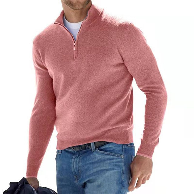 Heren trui met V-hals – Merino Feel – Ritssluiting bij de kraag – Ademende warmte