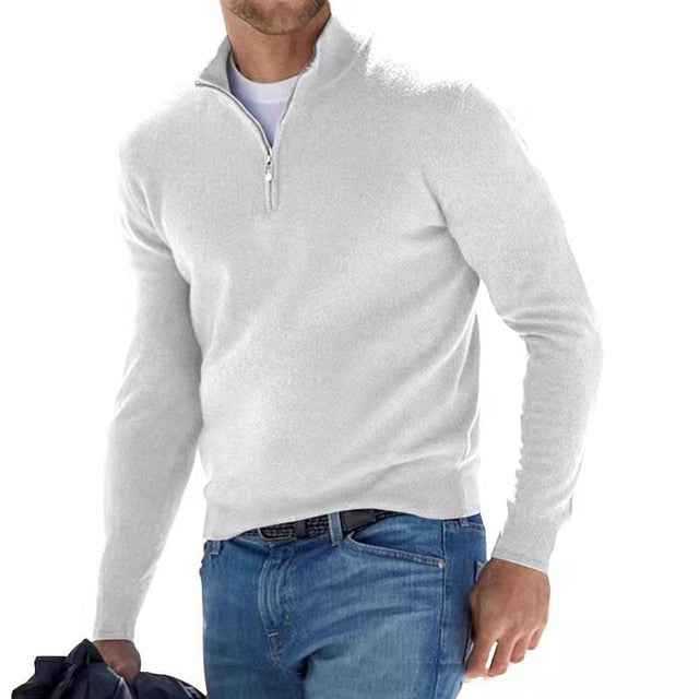 Heren trui met V-hals – Merino Feel – Ritssluiting bij de kraag – Ademende warmte